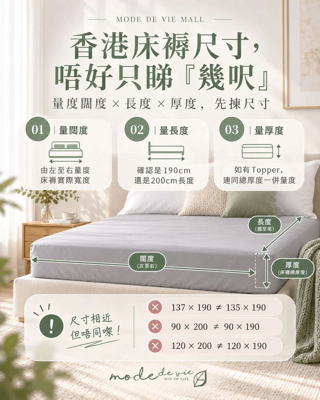 香港防水床笠及床褥保護笠尺寸量度指南｜MDV Mall