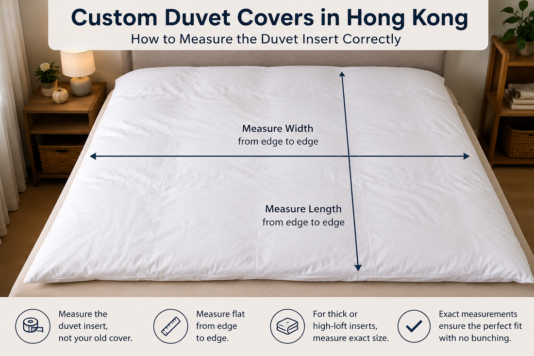 Duvet insert laid flat and measured from edge to edge for a custom duvet cover in Hong Kong