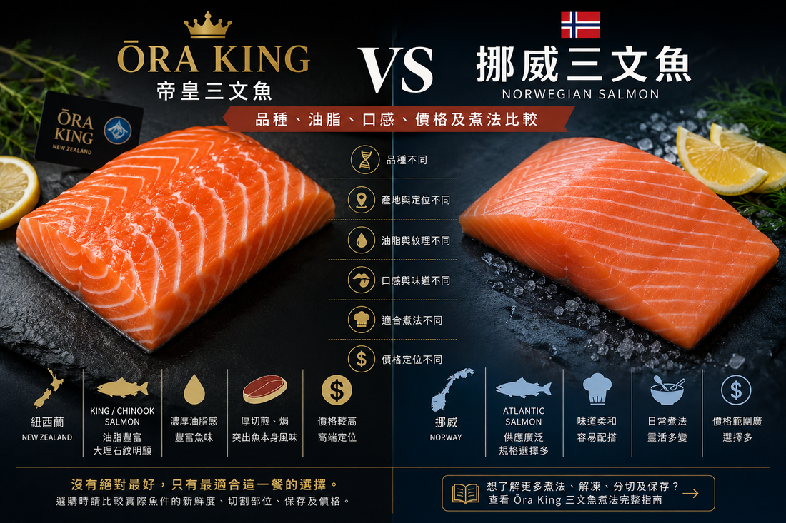 Ora King帝皇三文魚與挪威Atlantic Salmon的品種、油脂、口感、價格及煮法比較