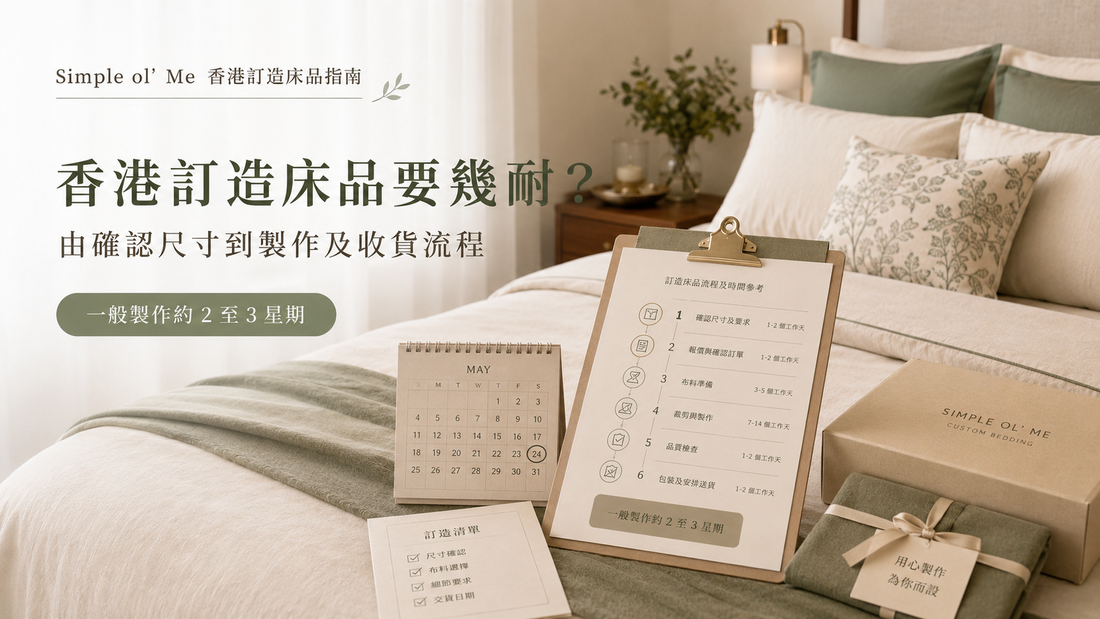 香港訂造床品製作時間與流程 featured image，展示由確認尺寸、核對資料、工場製作到收貨的步驟