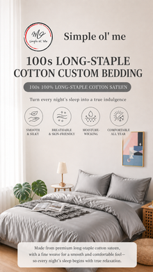 Simple ol’ Me 100s long-staple cotton sateen made-to-measure bedding for international custom orders