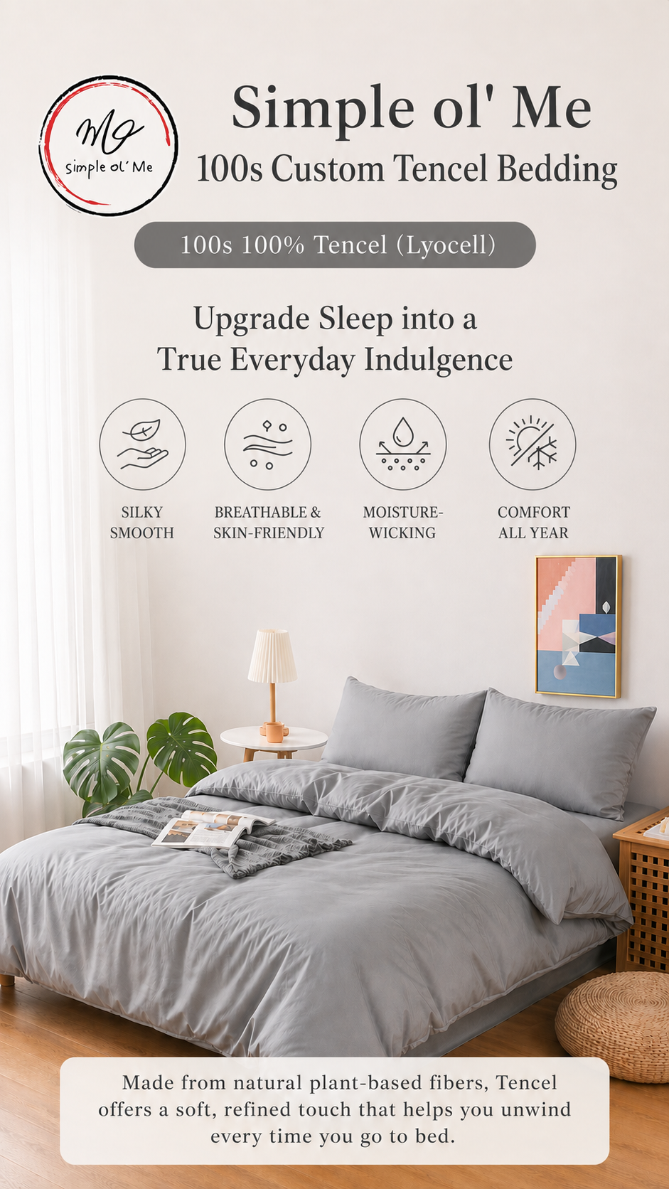 Simple ol’ Me 100s TENCEL Lyocell made-to-measure bedding for custom fitted sheets, duvet covers and pillowcases