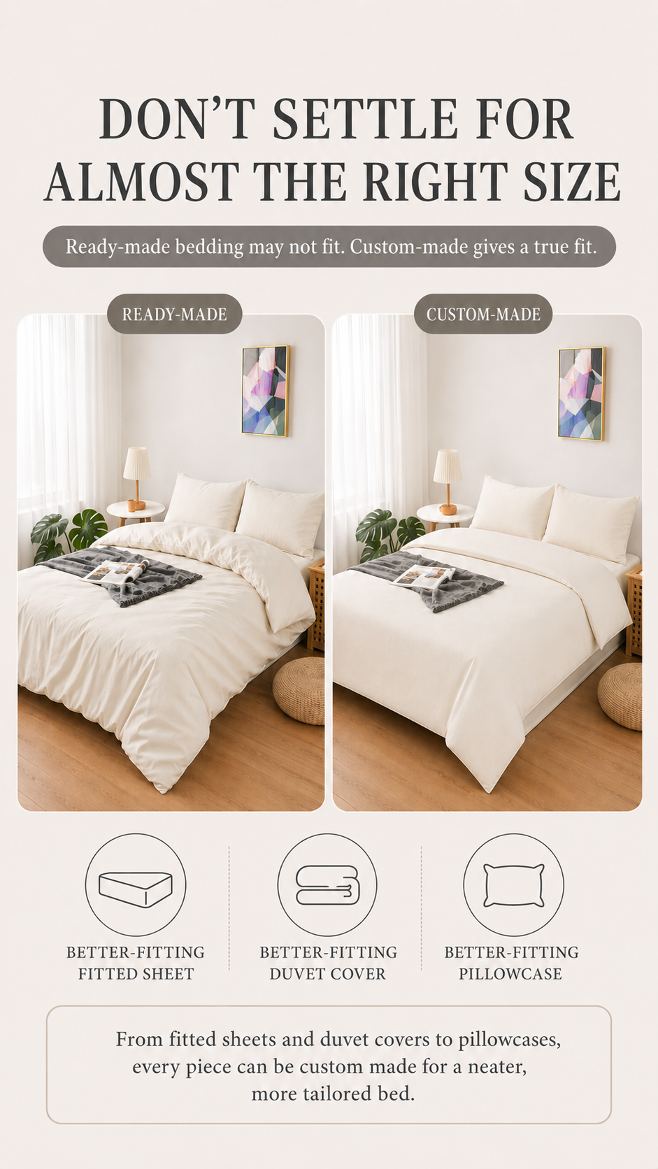 International custom bedding instant quote tool for entering dimensions, quantity and colour