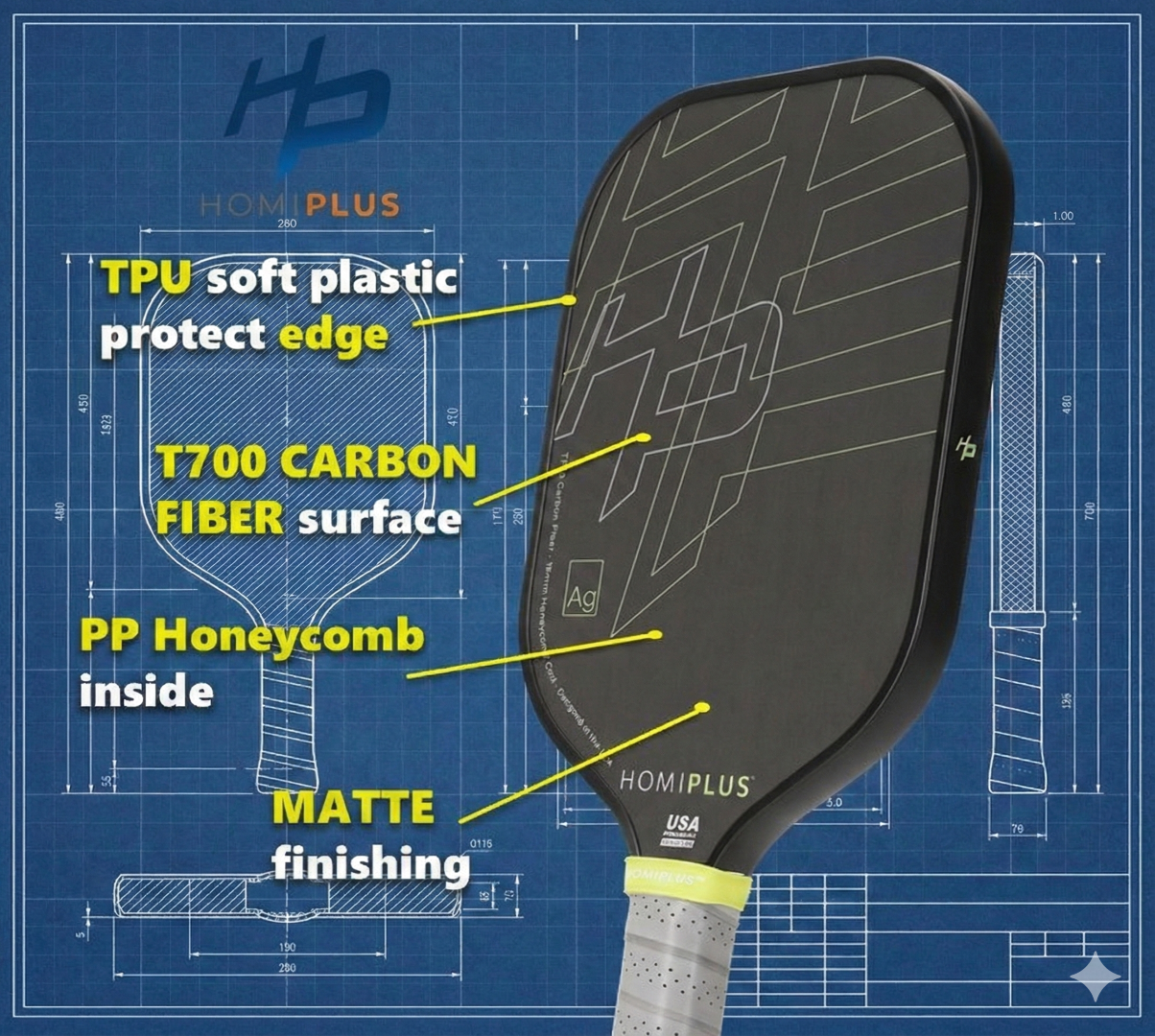 HomiPlus- AG系列 T700高強度碳纖維匹克球拍 - 進階首選