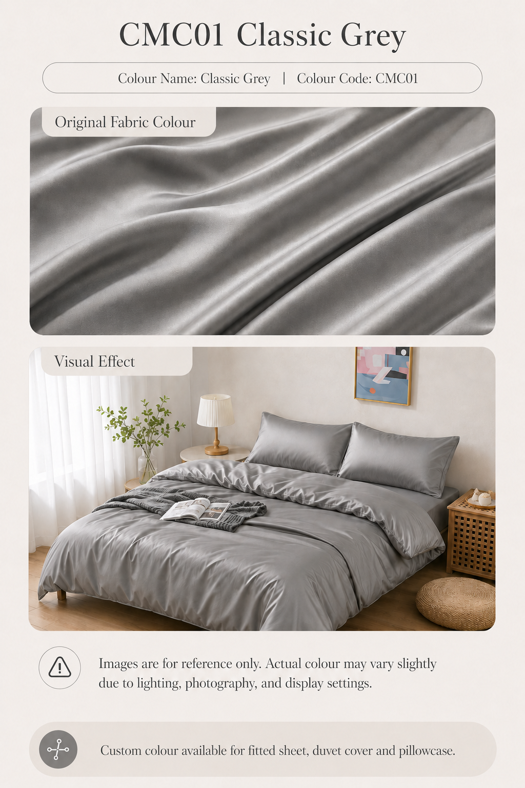 CMC01 Classic Grey 100s long-staple cotton sateen custom bedding colour