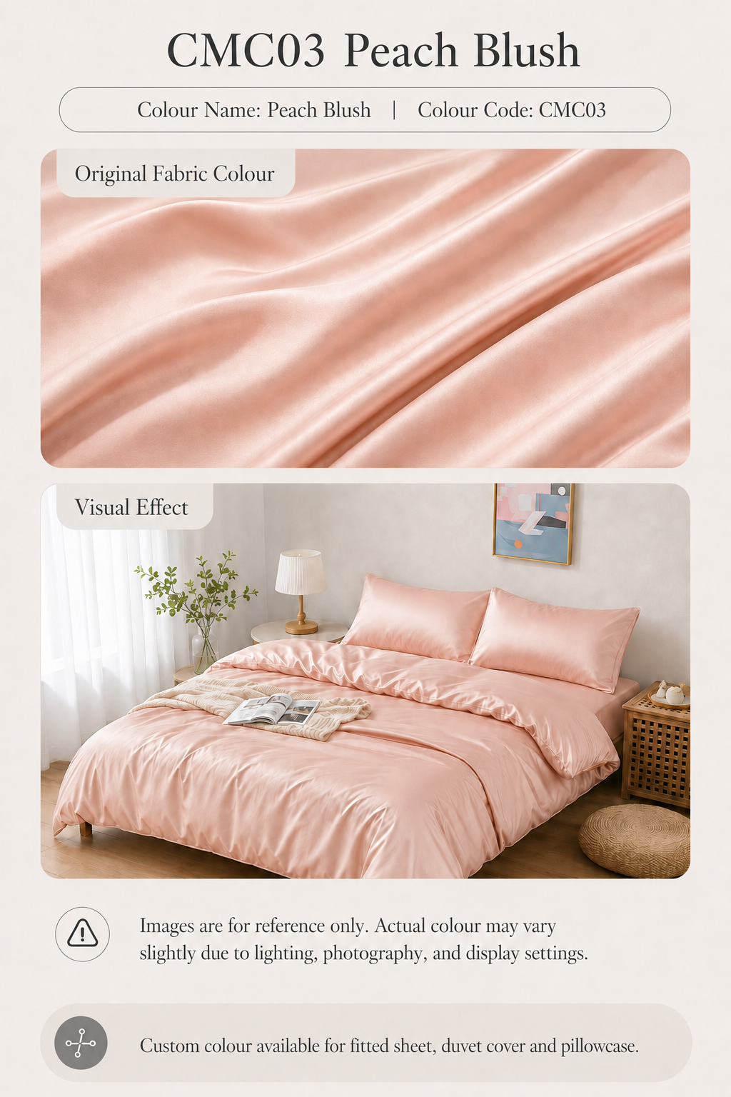 CMC03 Peach Blush 100s long-staple cotton sateen custom bedding colour
