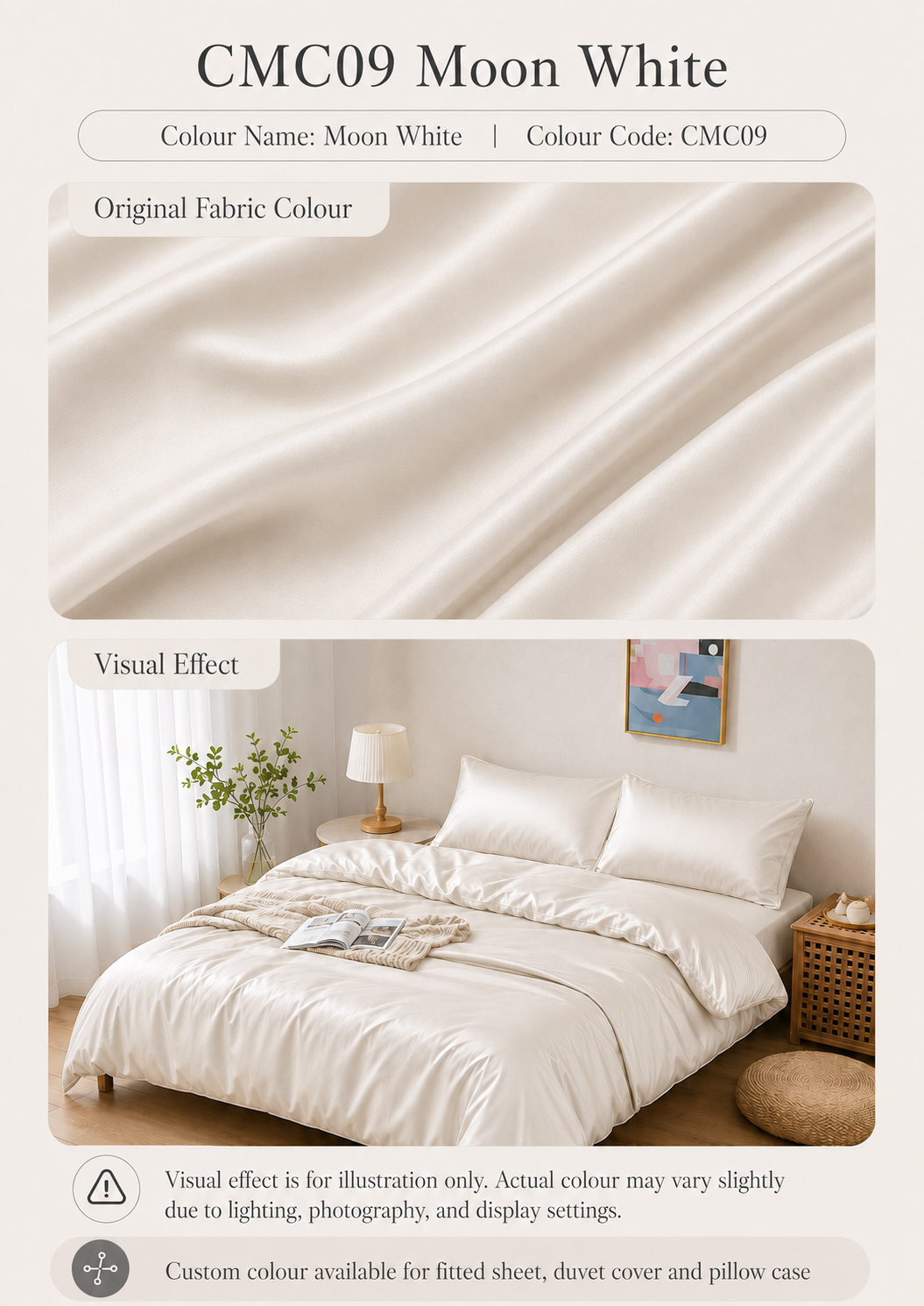 CMC09 Moon White 100s long-staple cotton sateen custom bedding colour