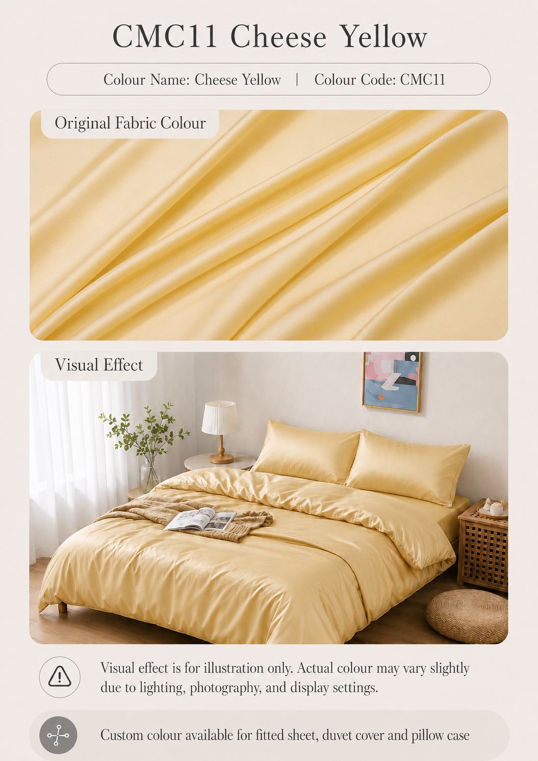 CMC11 Cheese Yellow 100s long-staple cotton sateen custom bedding colour