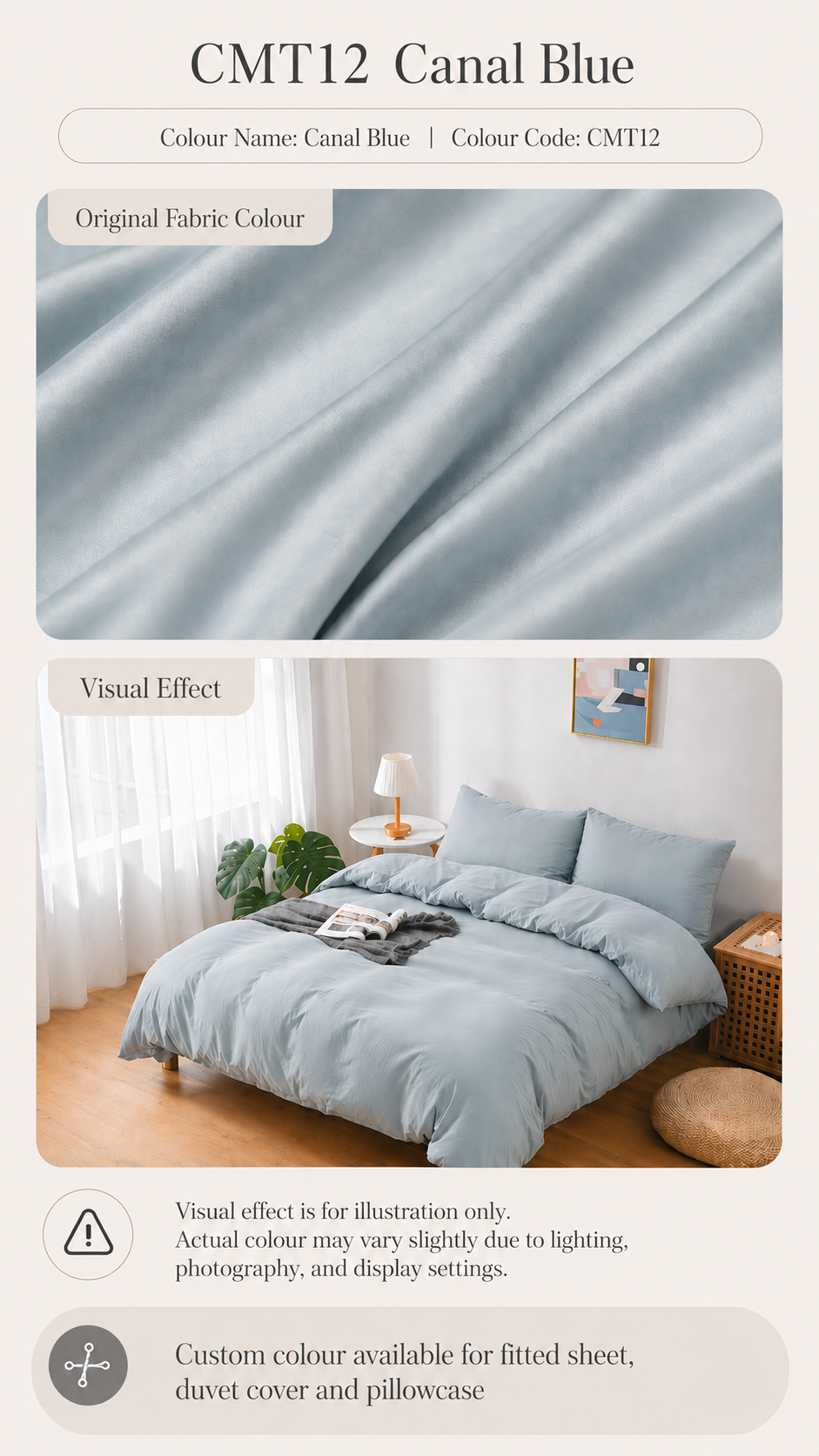CMT12 Canal Blue 100s Tencel custom bedding colour and bedroom visual