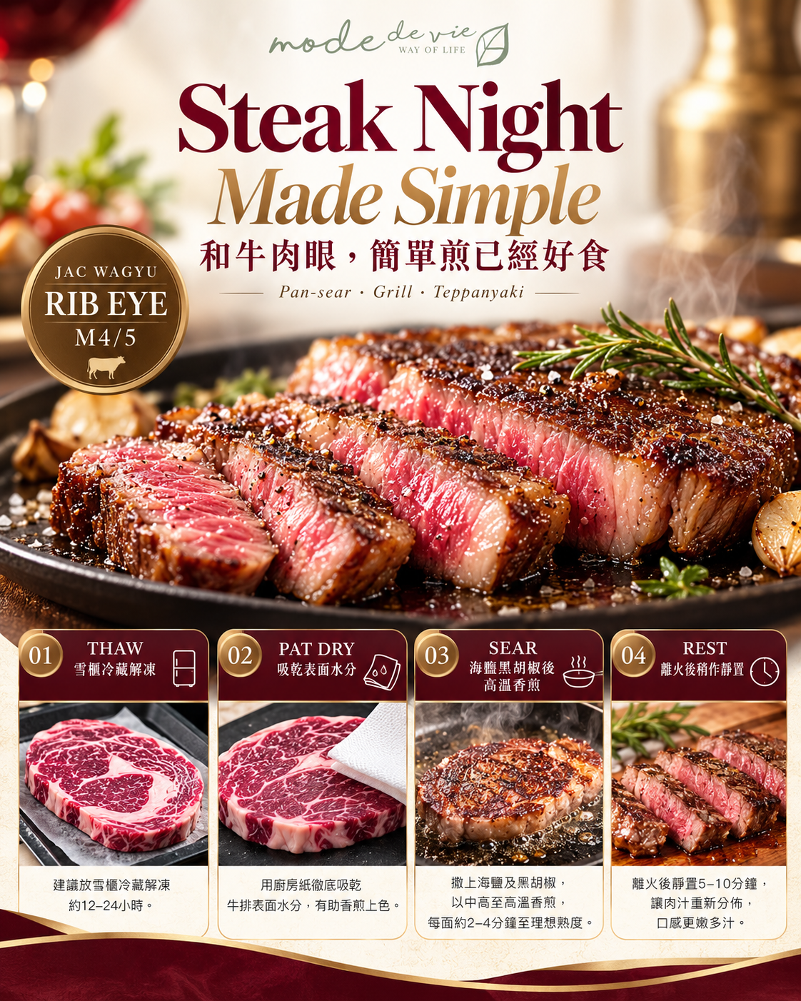 A06 JAC Wagyu M4/5 Rib Eye 和牛肉眼扒香煎燒烤烹調指南
