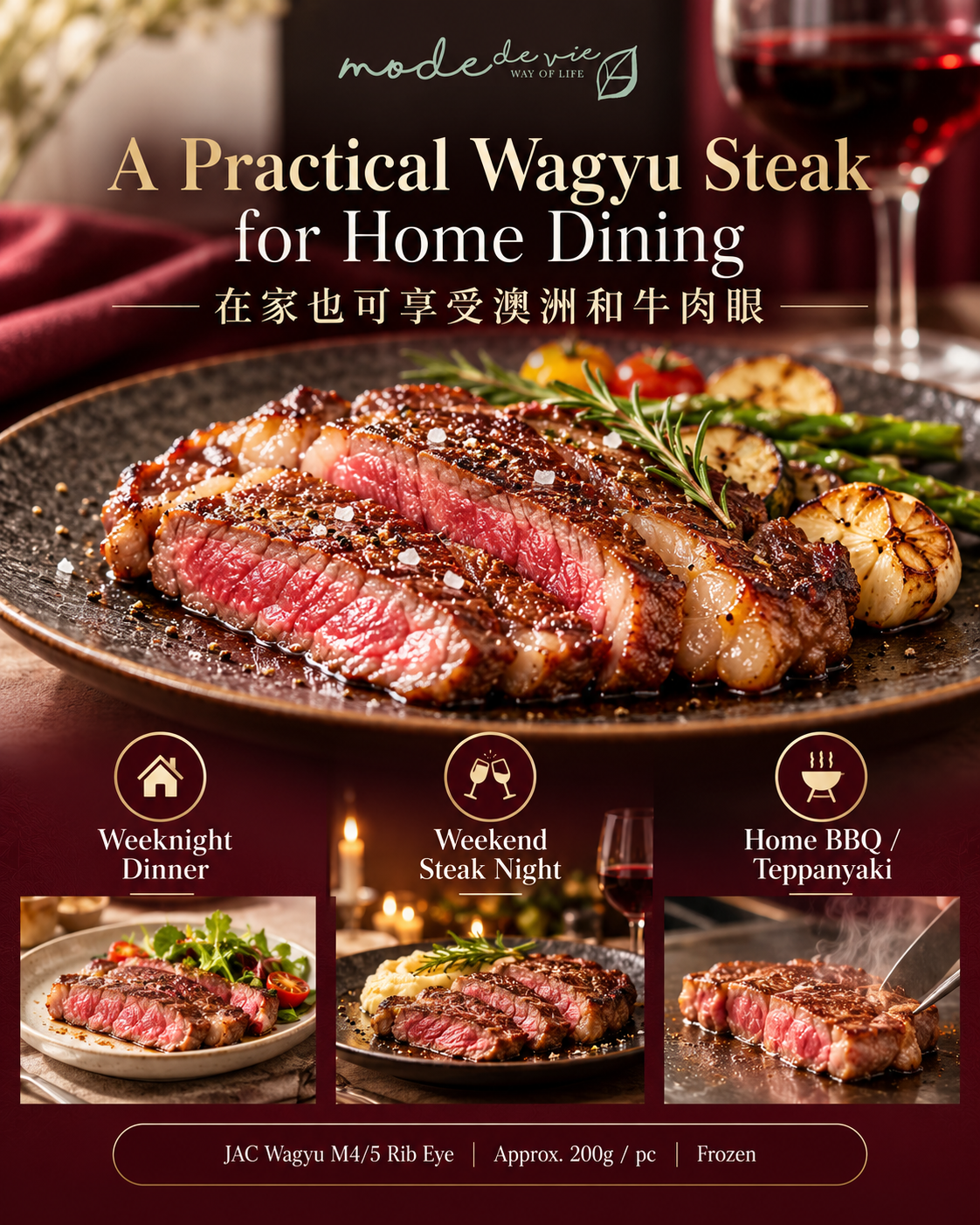 A08 JAC Wagyu M4/5 澳洲和牛肉眼扒居家晚餐 Steak Night 及 BBQ 情境